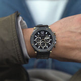 Guess Edge Chronograph Black Dial Black Leather Strap Watch For Men - GW0492G1