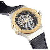 Maserati Potenza Automatic Skeleton Dial Black Leather Strap Watch For Men - R8821108011