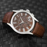 Emporio Armani Valente Chronograph Brown Dial Brown Leather Strap Watch For Men - AR0671