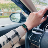 Daniel Wellington Quadro Pressed Melrose Emerald Green Dial Black Leather Strap Watch For Women - DW00100446