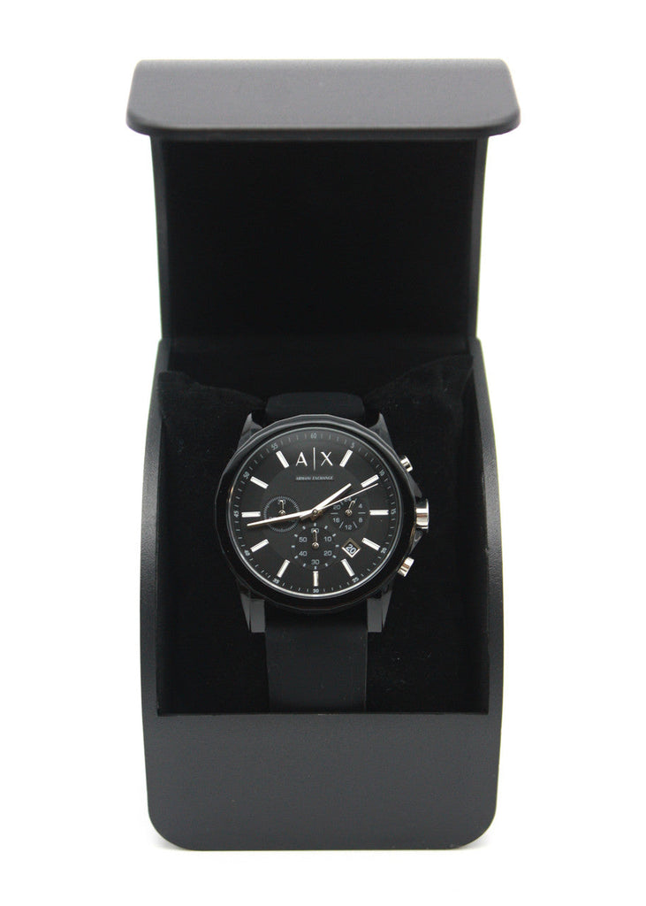 Armani Exchange Outerbanks Chronograph Black Dial Black Silicone Strap Watch For Men - AX1326