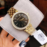 Michael Kors Mini Darci Quartz Black Dial Gold Steel Strap Watch For Women - MK3738