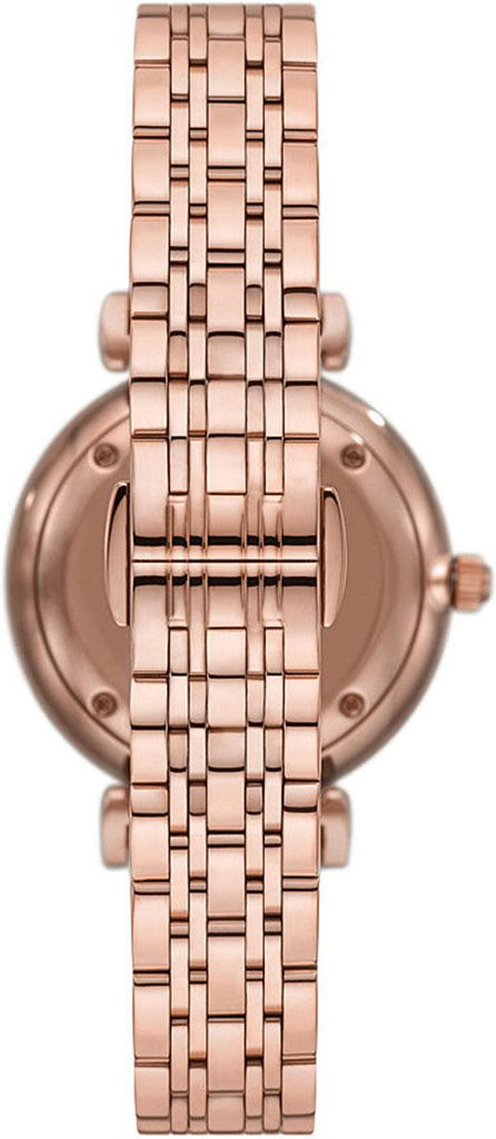 Emporio Armani Gianni T-Bar Crystals Silver Dial Rose Gold Steel Strap Watch For Women - AR11446