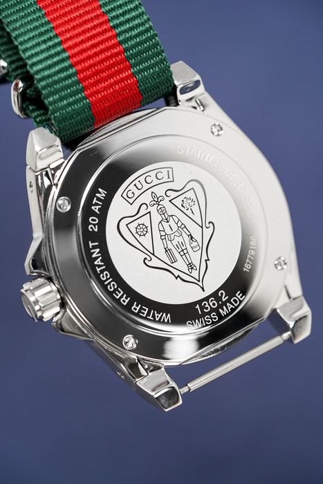 Gucci Dive Black Dial Two Tone NATO Strap Watch For Men - YA136206