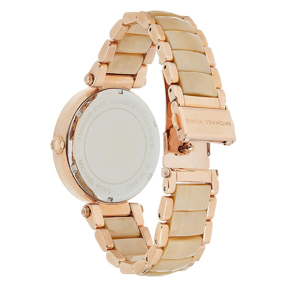 Michael Kors Parker Mother of Pearl Pink Dial Two Tone Steel Strap Watch for Women - MK6492