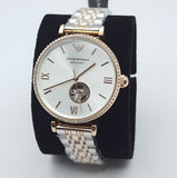 Emporio Armani Gianni T-Bar Analog White Dial Two Tone Steel Strap Watch For Women - AR60019