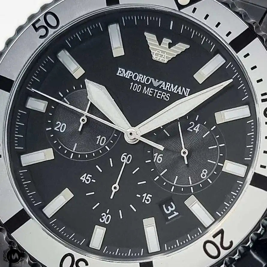 Emporio Armani Diver Chronograph Black Dial Black Steel Strap Watch For Men - AR80050