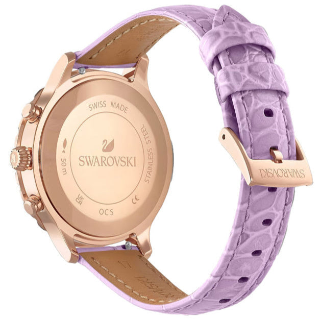 Swarovski Octea Lux Chrono Purple Dial Purple Leather Strap Watch for Women - 5632263