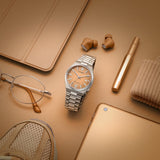 Citizen Tsuyosa Automatic Salmon Orange Dial Silver Steel Strap Watch For Men - NJ0159-86Z