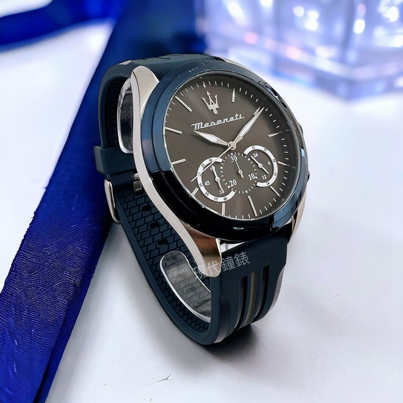 Maserati Traguardo Chronograph Blue Dial Black Silicone Strap Watch For Men - R8871612046