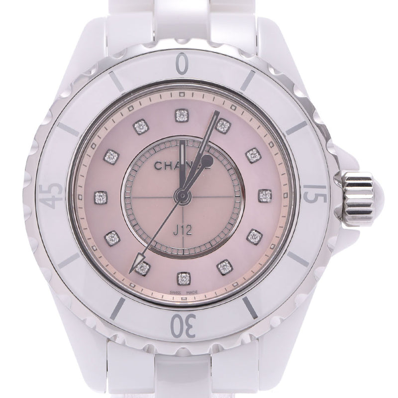 Chanel J12 Quartz Diamonds Pink Dial White Steel Strap Watch for Women - J12 H5513