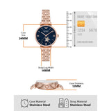 Emporio Armani Meccanico Crystals Black Dial Rose Gold Steel Strap Watch For Women - AR60043