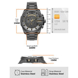 Diesel Mega Chief Chronograph Grey Dial Grey Steel Strap Watch For Men - DZ4466