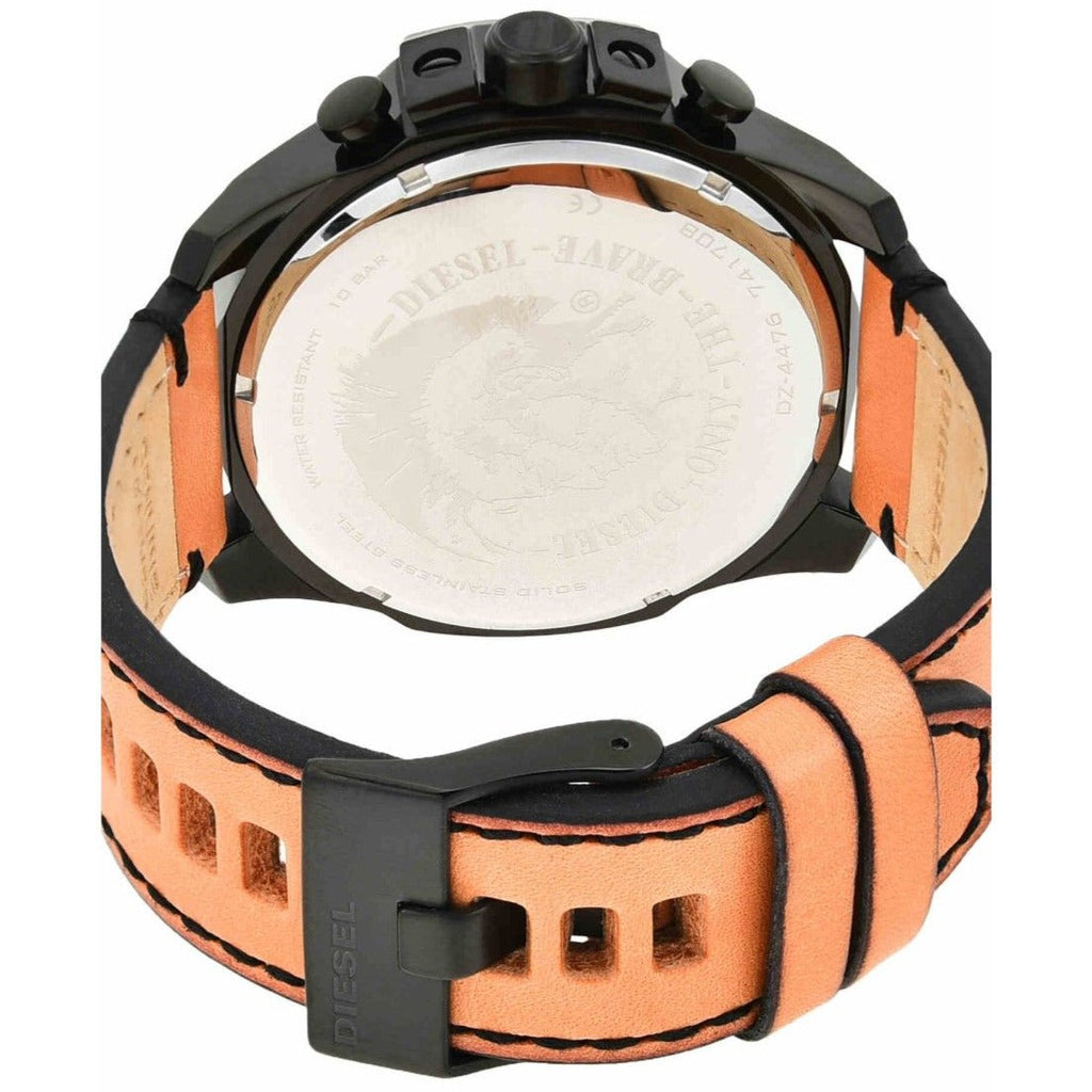 Diesel Mega Chief Chronograph Black Dial Brown Leather Strap Watch For Men - DZ4476