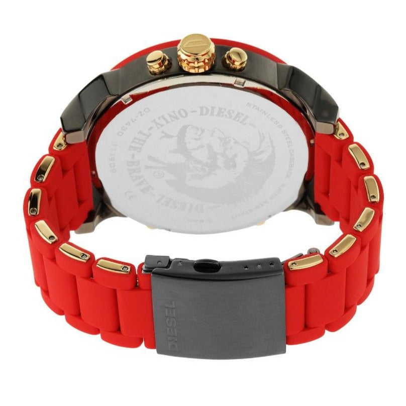 Diesel Mr Daddy 2.0 Chronograph Grey Dial Red Rubber Strap Watch For Men - DZ7430