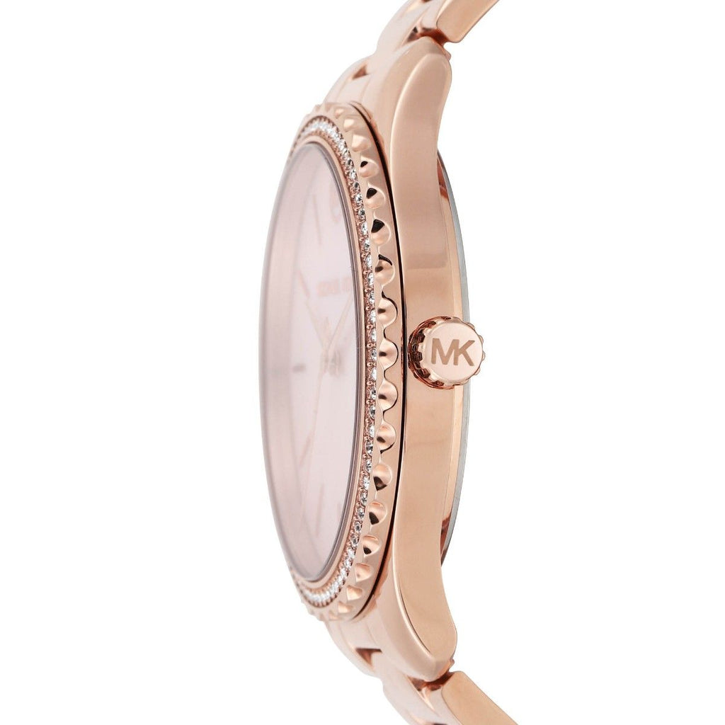 Michael Kors Layton Three Hand Pink Dial Rose Gold Steel Strap Watch For Women - MK6848