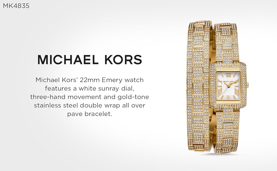 Michael Kors Emery Analog Crystals White Dial Gold Steel Strap Watch for Women - MK4835