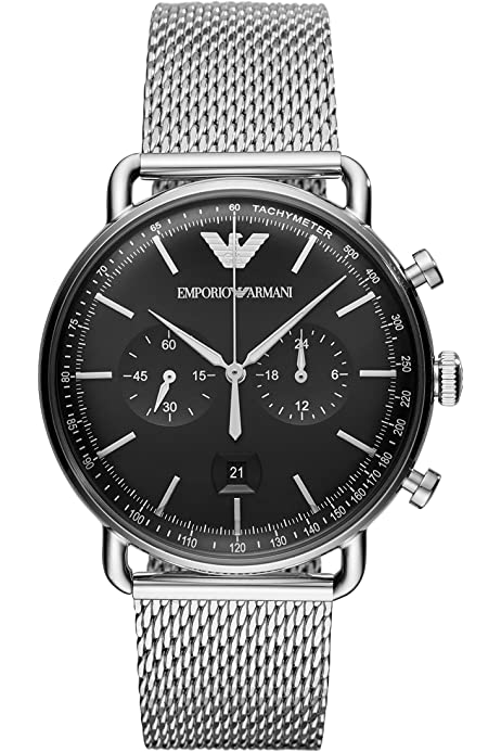 Emporio Armani Luigi Black Dial Silver Mesh Bracelet Watch For Men - AR8032