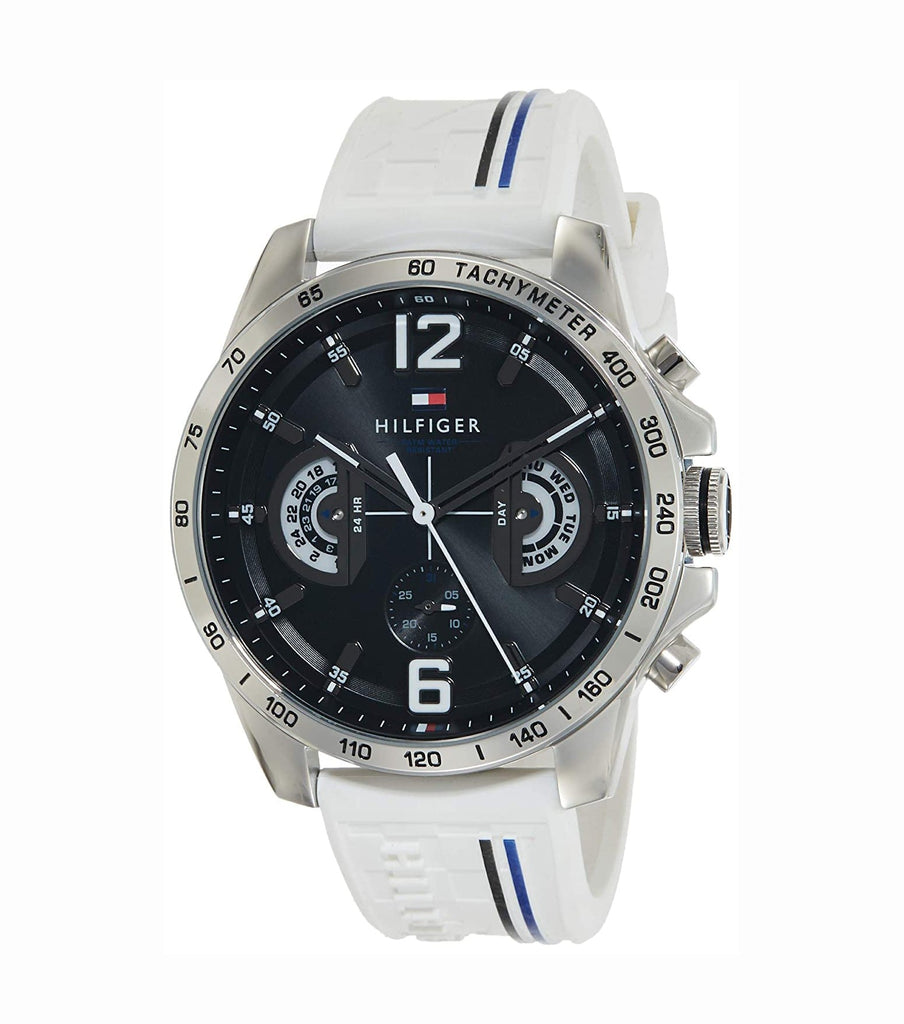 Tommy Hilfiger Multifunction Black Dial White Rubber Strap Watch for Men - 1791475