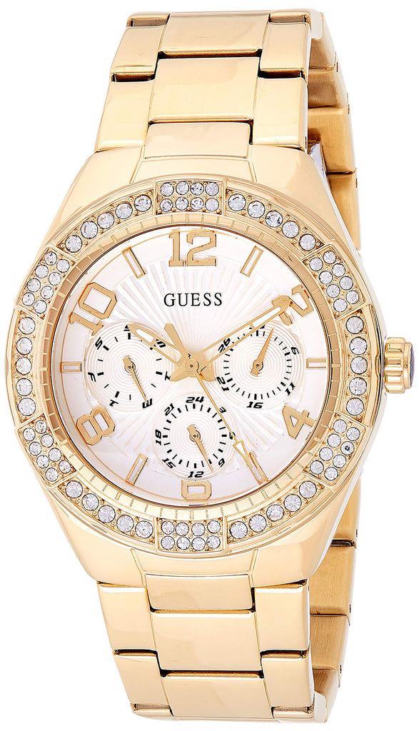 Guess Luna Diamonds White Dial Gold Steel Strap Watch for Women - W0729L2