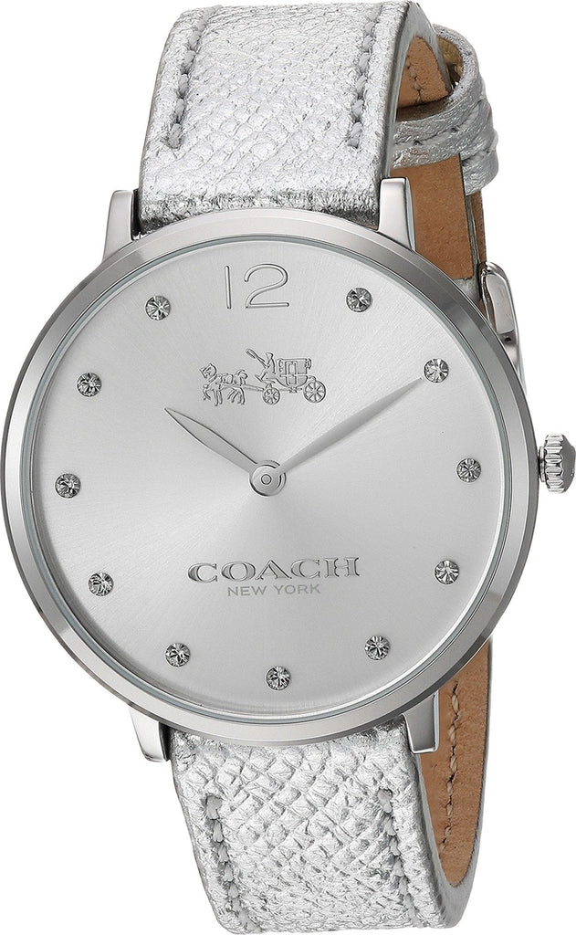 Coach Slim Easton Silver Dial Silver Leather Strap Watch for Women - 14502685