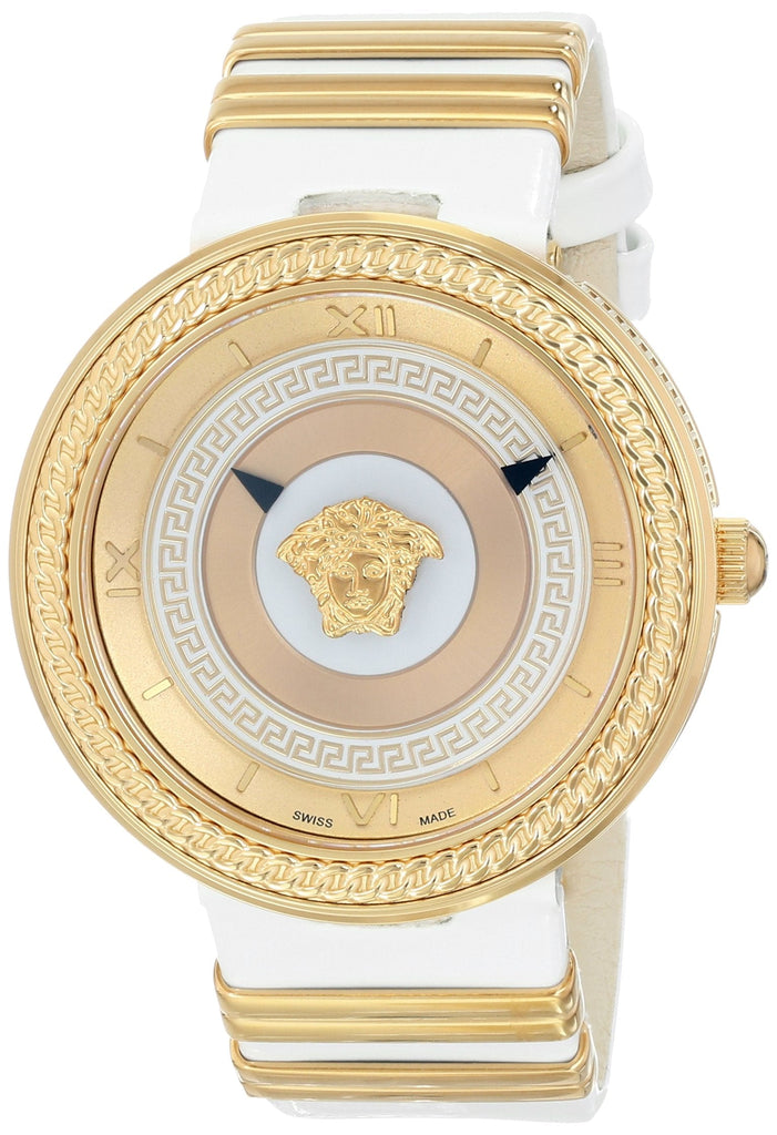 Versace V Metal Icon Gold Dial White & Gold Strap Watch for Women - VLC040014