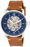 Fossil Commuter Automatic Skeleton Blue Dial Brown Leather Strap Watch for Men - ME3159