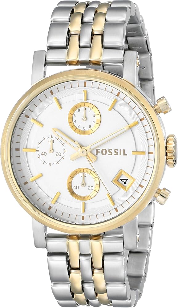 Fossil Original Boyfriend Analog White Dial Two Tone Steel Strap Watch for Women - ES3746