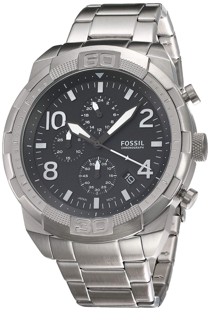 Fossil Bronson Chronograph Black Dial Silver Steel Strap Watch for Men - FS5710