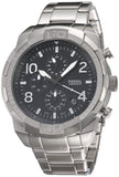 Fossil Bronson Chronograph Black Dial Silver Steel Strap Watch for Men - FS5710