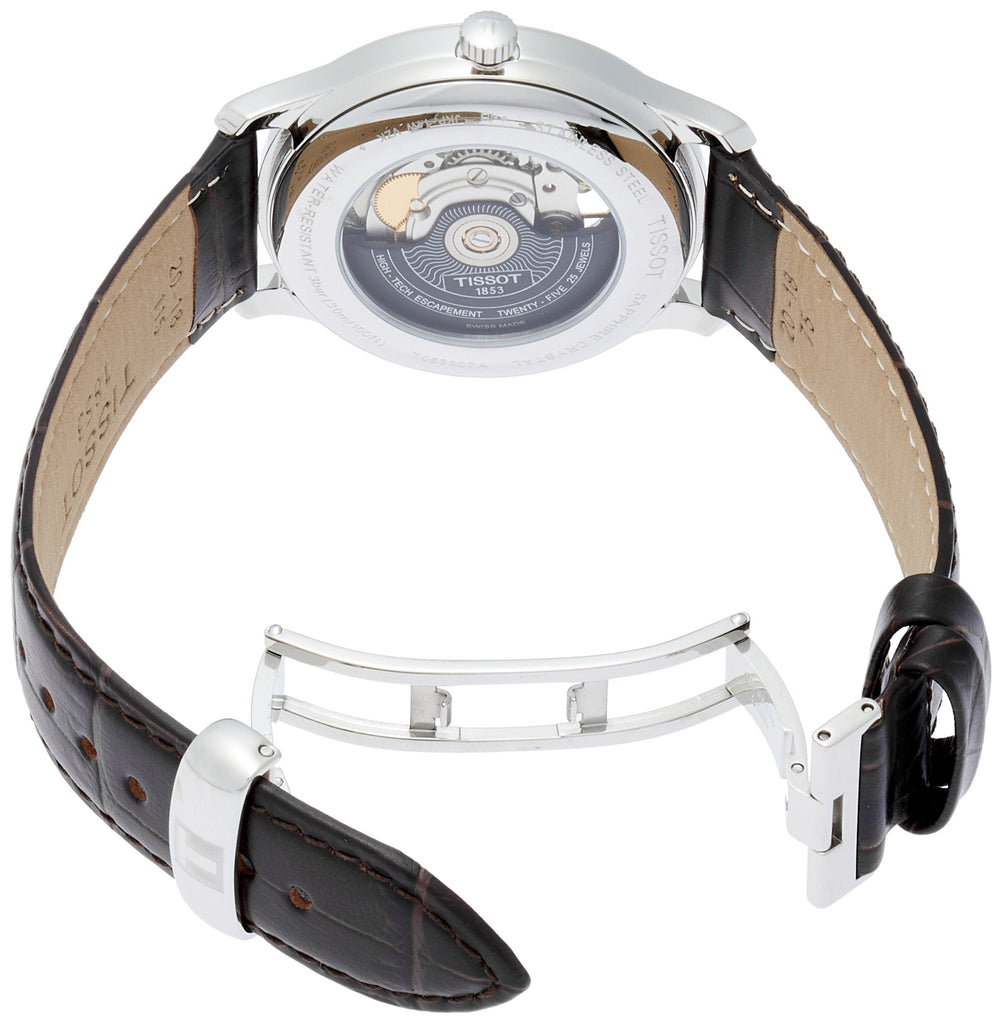 Tissot T Classic Tradition Powermatic 80 Open Heart Silver Dial Brown Leather Strap Watch for Men - T063.907.16.038.00