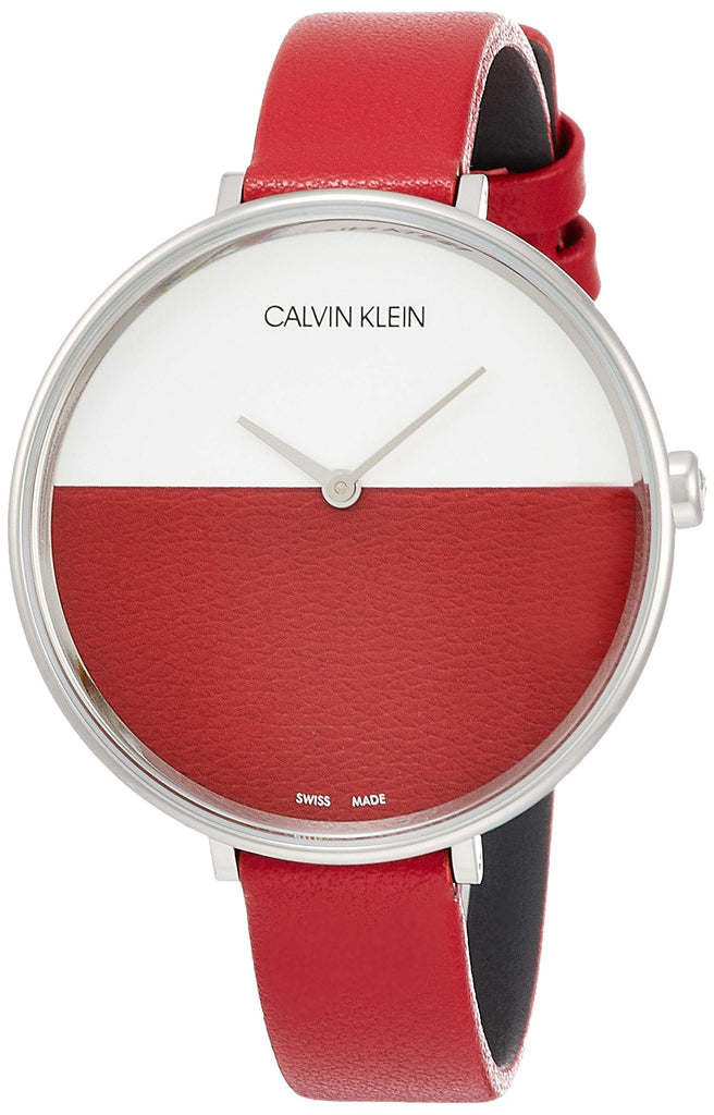 Calvin Klein Rise Yellow Red Dial Red Leather Strap Watch for Women - K7A231UP