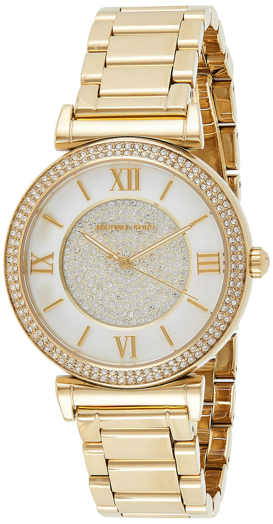 Michael Kors Catlin Mother of Pearl Dial Gold Steel Strap Watch for Women - MK3332