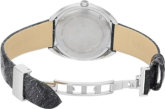 Versace Shadov Quartz Silver Dial Black Snake Leather Strap Watch for Women - VEBM00118