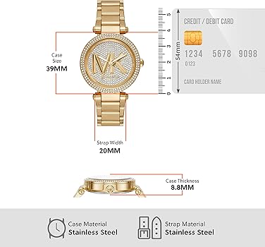 Michael Kors Parker Analog Crystals Gold Dial Gold Steel Strap Watch For Women - MK7283