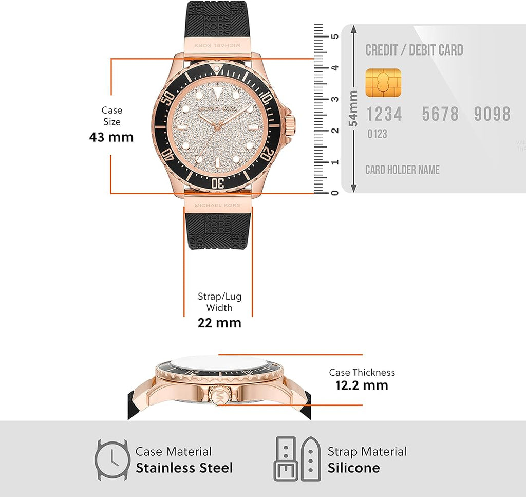 Michael Kors Everest Analog Rose Gold Dial Black Silicone Strap Watch For Women - MK7358