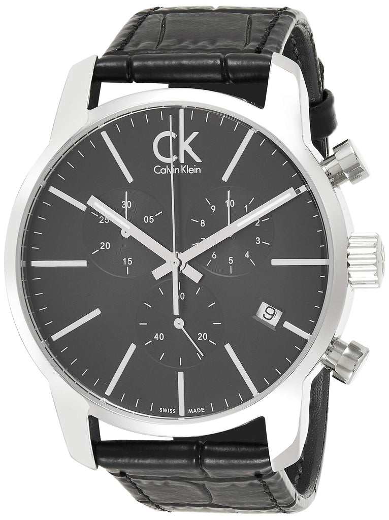Calvin Klein City Chronograph Black Dial Black Leather Strap Watch for Men - K2G271C3