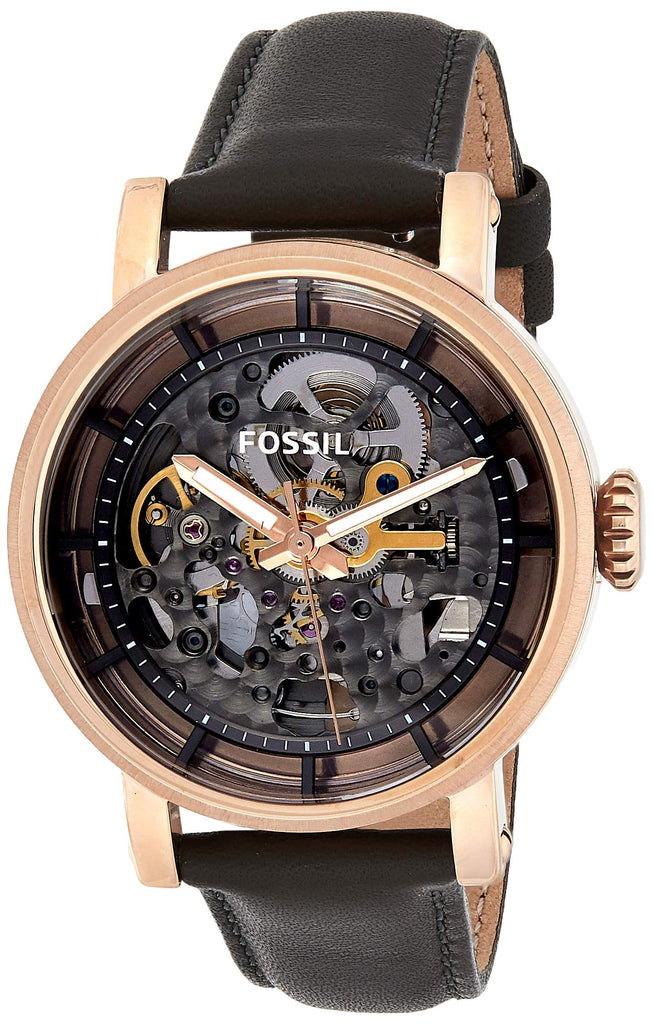 Fossil Boyfriend Automatic Skeleton Grey Dial Grey Leather Strap Watch for Women - ME3089