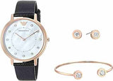 Emporio Armani Kappa Mother of Pearl Dial Black Leather Strap Watch For Women - AR80011