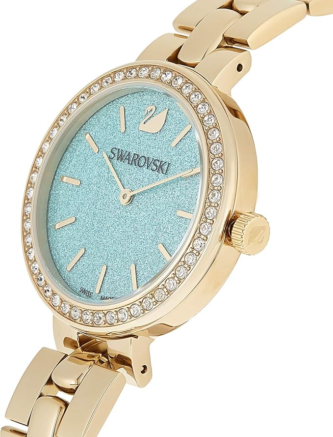 Swarovski Daytime Crystals Turquoise Dial Gold Steel Strap Watch for Women - 5182212
