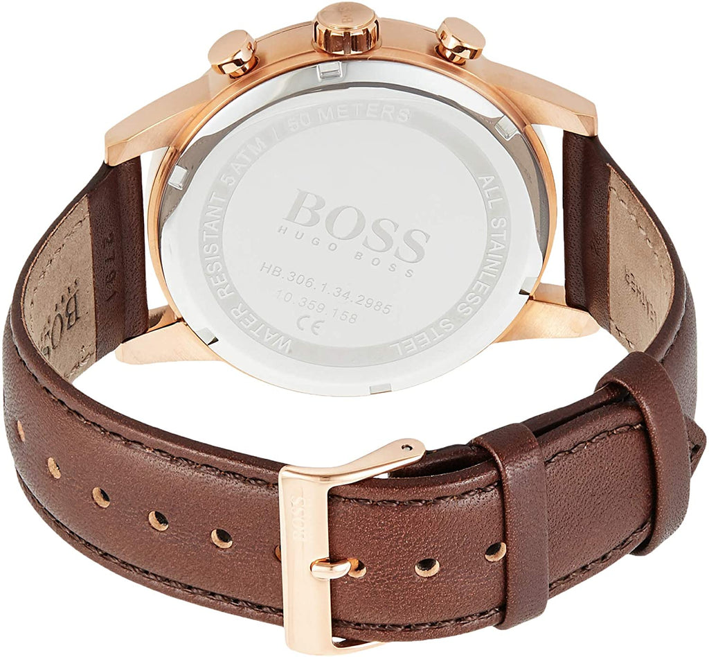 Hugo Boss Navigator Grey Dial Brown Leather Strap Watch for Men - 1513496