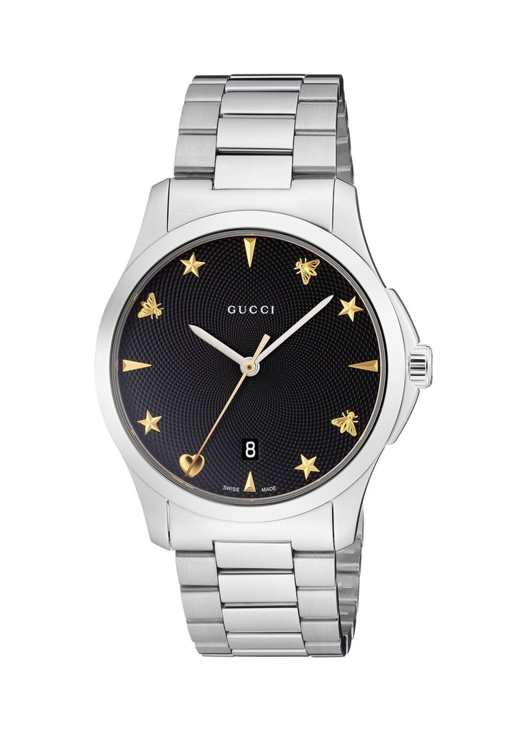 Gucci G Timeless Black Dial Silver Steel Strap Watch For Women - YA1264029