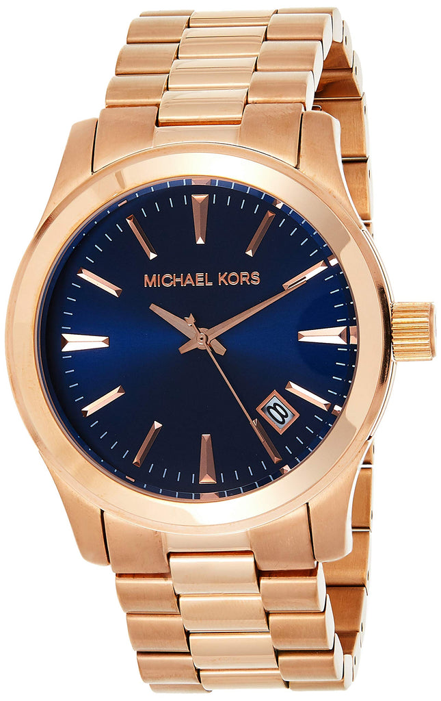 Michael Kors Runway Blue Dial Rose Gold Stainless Steel Strap Watch for Women - MK7065