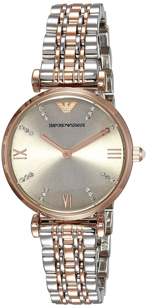 Emporio Armani Gianni T Bar Grey Dial Two Tone Steel Strap Watch For Women - AR1840