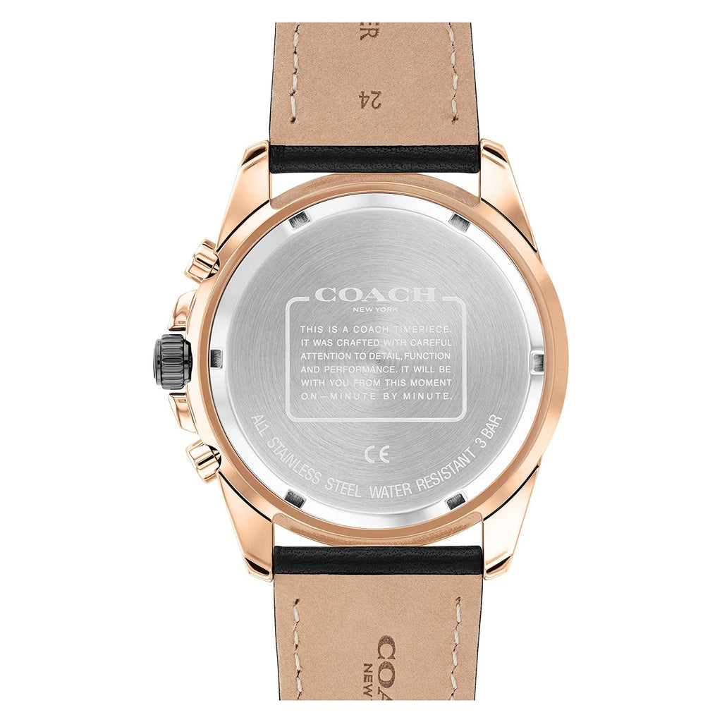 Coach Kent Chronograph Rose Gold Dial Black Leather Strap Watch for Men - 14602559