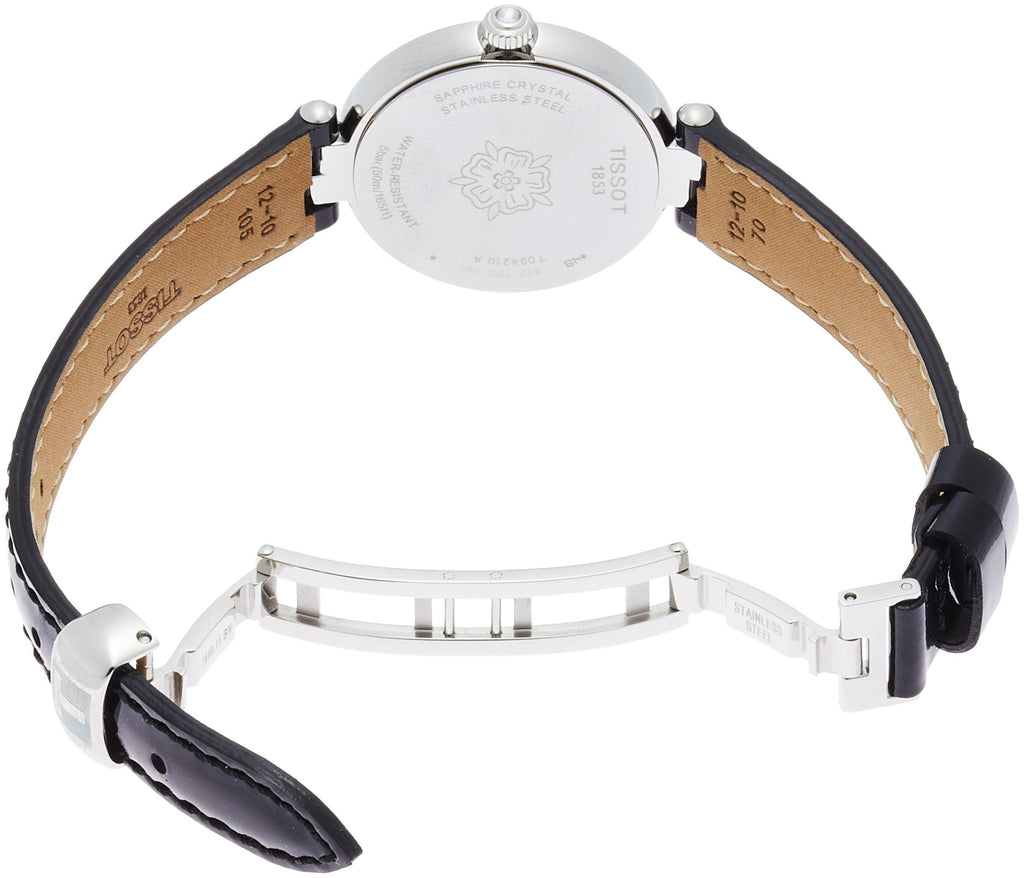 Tissot T Lady Flamingo Mother of Pearl White Dial Black Leather Strap Watch for Women - T094.210.16.111.00