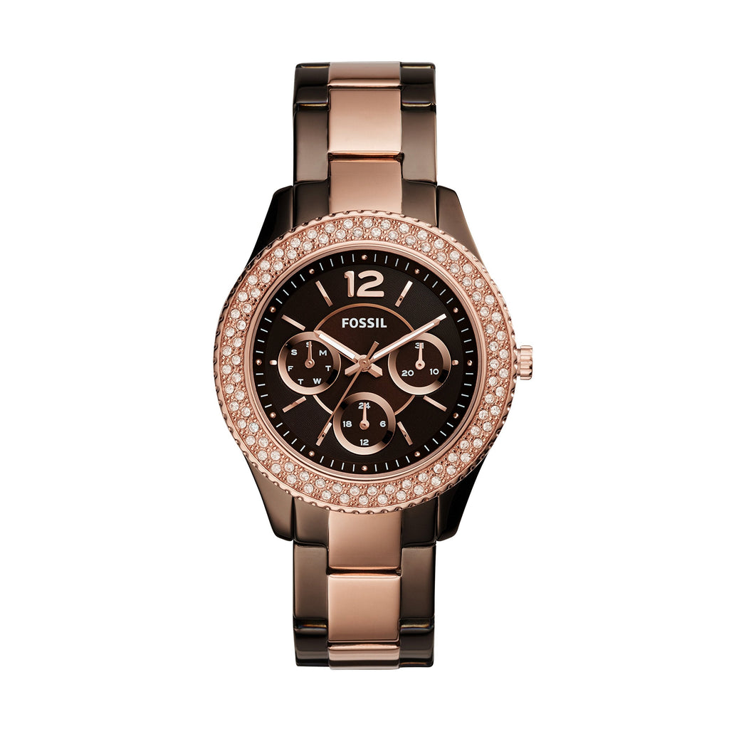 Fossil Stella Multifunction Brown Dial Two Tone Steel Strap Watch for Women - ES4079