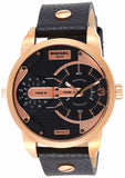 Diesel Mini Daddy Dual Time Black & Gold Dial Black Leather Strap Watch For Men - DZ7317