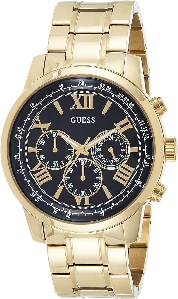 Guess Horizon Chronograph Black Dial Gold Steel Strap Watch For Men - W0379G4