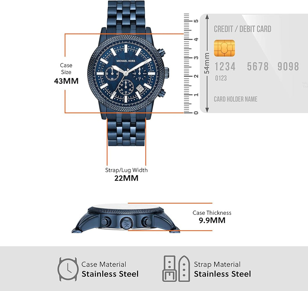 Michael Kors Hutton Chronograph Blue Dial Blue Steel Strap Watch For Men - MK9088